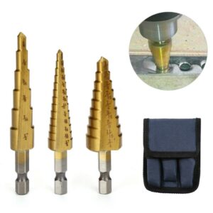 3ชิ้น ดอกสว่านสเต็ป 3Pc Hss Step Cone Taper ดอกเจดีย์ ดอกเดียวเจาะได้หลายขนาด