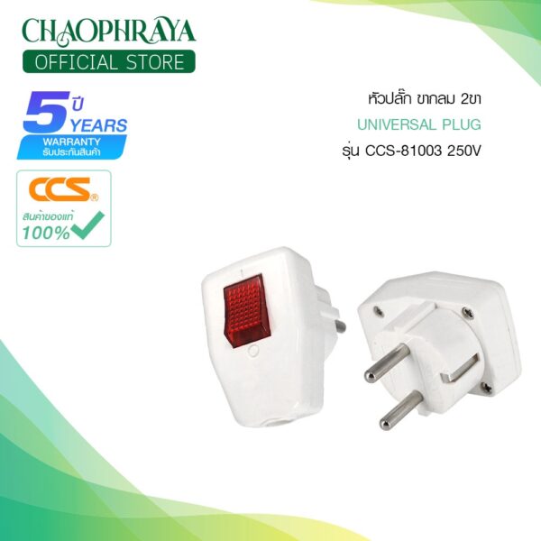 หัวปลั๊ก 2 ขากลม มีสวิทช์ปิด-เปิด รุ่น CCS-81003 250V แบรนด์ CCS (รับประกัน 5 ปี)