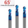 HRC65 Ball Nose End Mill CNC Router Bits ขลุ่ยคู่เครื่องกัดเกลียวเครื่องตัดทังสเตนคาร์ไบด์ Nano Blue Coat 3 4 6 8 มม.