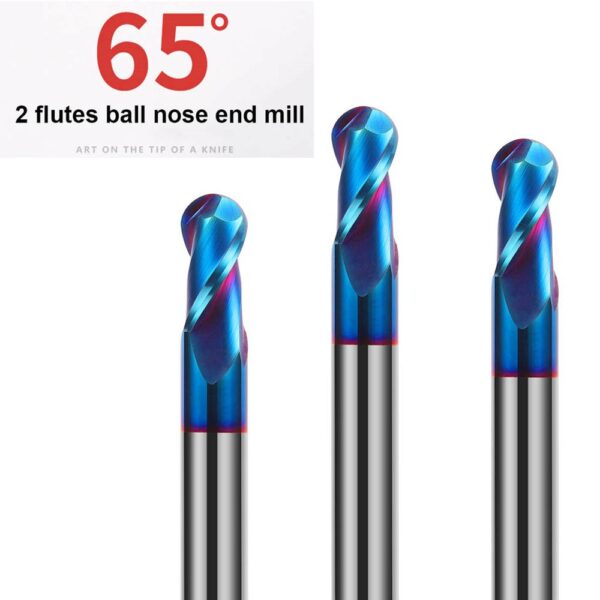 HRC65 Ball Nose End Mill CNC Router Bits ขลุ่ยคู่เครื่องกัดเกลียวเครื่องตัดทังสเตนคาร์ไบด์ Nano Blue Coat 3 4 6 8 มม.