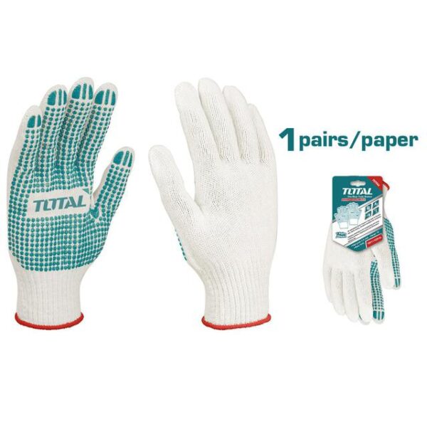 TOTAL ถุงมือ รุ่นTSP11102 ผ้าคอตตอน กันลื่น 6ขีด XL Knitted & PVC dots Gloves