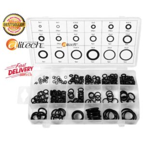 Alitech ยางโอริง 225pcs O-Ring Assortment Nitrile Rubber Washer Seals NBR Kit 18 Sizes in Black with a Re-Sealable