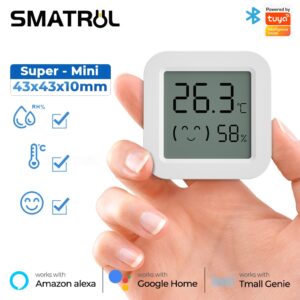 Smatrul Tuya เครื่องวัดอุณหภูมิความชื้น หน้าจอ LCD ดิจิทัล ขนาดเล็ก เข้าได้กับบลูทูธ APP รีโมตคอนโทรล  เครื่องวัดอุณหภูมิและความชื้น