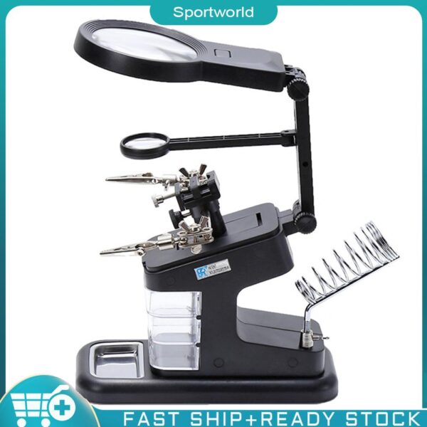 ❀sportworld【In Stock】 Welding Magnifying Glass with 10 LED Light Clip Soldering Magnifier (Black)