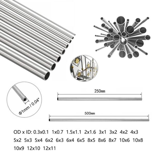 1-10pcs 304 stainless steel round capillary 250mm 500mm long seamless straight tube