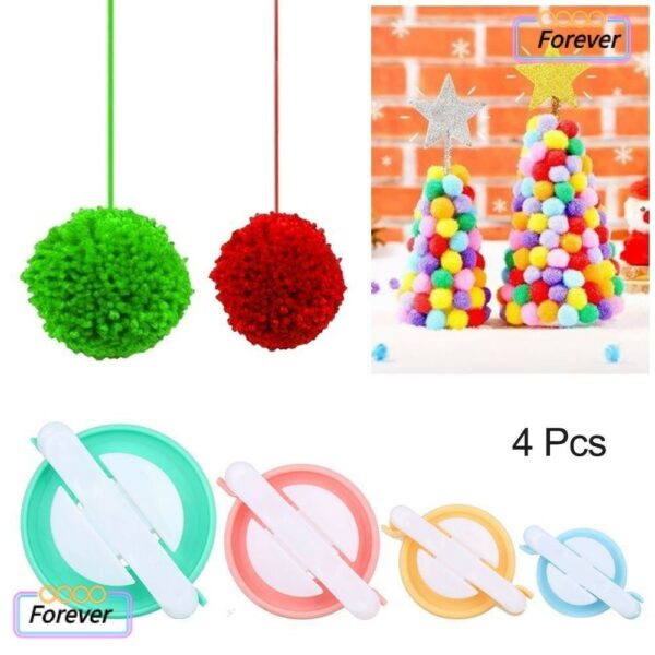 FOREVER 4Pcs New Round Pompom Maker DIY Hat Scarf Decoration Knitting Tool Knitting Needle Different Sizes Needle Craft Pom Pom Balls Ball Weaver Tools