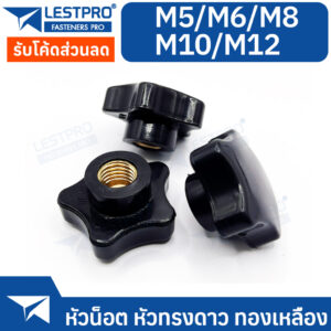 หัวน็อต หัวทรงดาว M5 M6 M8 M10 M12 สำหรับจับหมุน ทองเหลือง LESTPRO145 Star Grips Knob