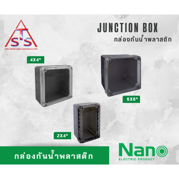 NANO กล่องกันน้ำสีดำฝาใส กล่องพักสาย  กล่องไฟ บล็อกกันน้ำ บล็อคกันน้ำ บ็อกพักสาย  2x4 4x4 6x6