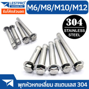 พุ๊ก M6 M8 M10 M12 พุก หัวหกเหลี่ยม สแตนเลส 304 แหวนอีแปะ สปริง YJT1003 Drop in expansion anchor hex bolts SUS304