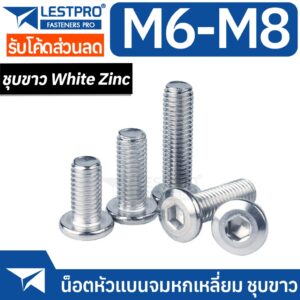 น็อต M8 M10 หัวจมแบน หัวกลมแบน ชุบขาว เกลียวมิล หยาบ สกรู PL900 WHITE ZINC