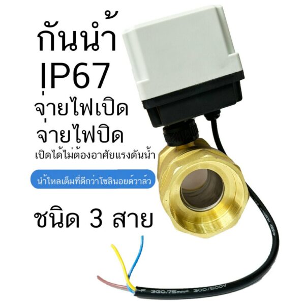 มอเตอร์ วาล์ว ไฟฟ้า กันน้ำ ทองเหลือง บอลวาล์ว 2 WAY 2 สีขาว 24VDC ขนาด 4 หุน