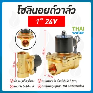 โซลินอยด์วาล์ว โซลินอยด์วาล์ว24V วาล์วไฟฟ้า วาล์วน้ำ วาล์วลม 1นิ้ว 24VDC แบบปกติปิด จ่ายไฟเปิด ( NC )