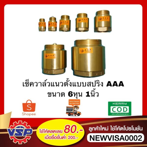 AAA เช็ควาล์ว เช็ควาล์วแนวตั้งแบบสปริง ขนาด 4หุน-1นิ้ว