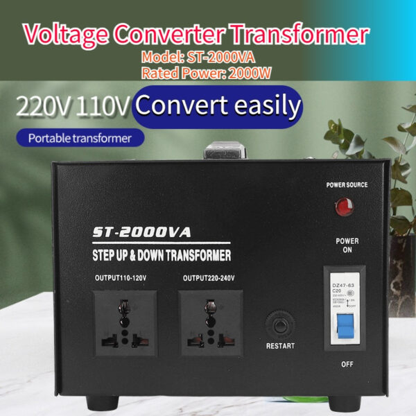 2000W Ac ตัวแปลงแรงดันไฟฟ้า  เฟสเดี่ยวหม้อแปลงไฟฟ้า St-2000Va [110V-220V]