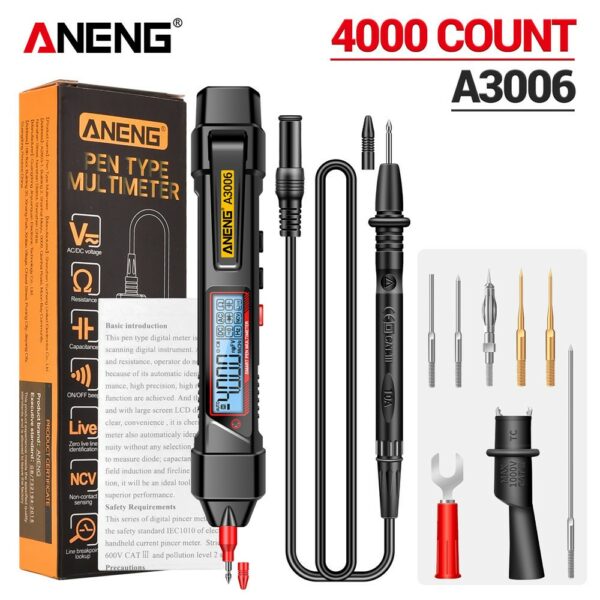 Aneng A3006 ปากกามัลติมิเตอร์ทดสอบแรงดันไฟฟ้า AC DC โอห์ม Hz 4000 ครั้ง