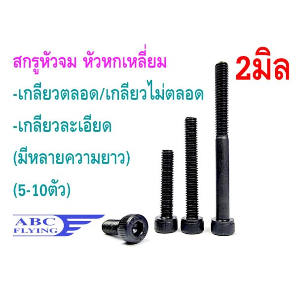 สกรูหัวจม 2มิล M2 หัวหกเหลี่ยม เกลียวมิล เกลียวตลอด/เกลียวไม่ตลอด เกลียวละเอียด (ถุงล่ะ1-10ตัว) คละได้ สกรู น็อต