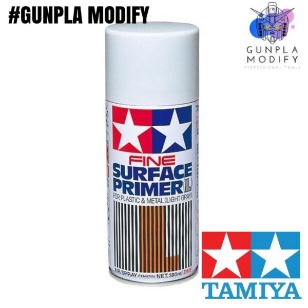 TAMIYA 87064 Fine Surface Primer For Plastic & Metal (Light Gray) สเปรย์รองพื้นแบบละเอียด สีเทาอ่อน 180 ml