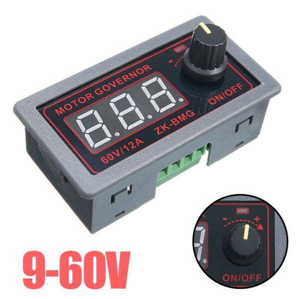 DC 9-60V 500W 12A จอแสดงผลดิจิตอล PWM DC Motor Governor Fan Speed Controller ปรับความถี่รอบหน้าที่ด้านบนพร้อมสวิตช์