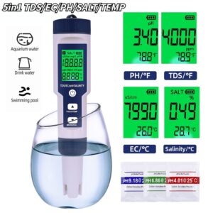 ร้านไทย  5 in1 PH EC TDS SALT TEMP meter เครื่องวัดคุณภาพน้ำ เครื่องวัดสภาพน้ำ วัดความเค็ม water quality tester meter