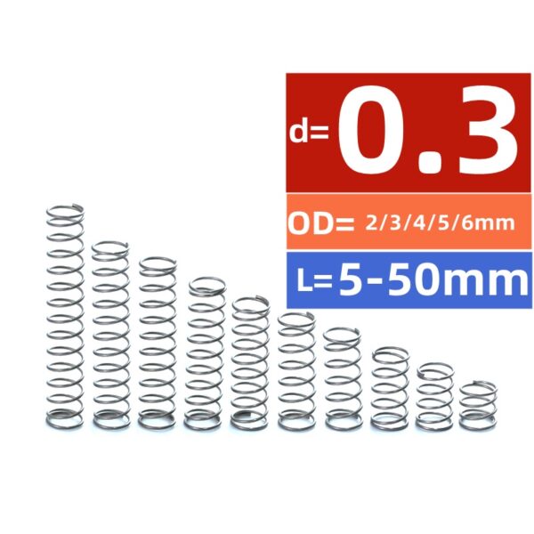 【WDY】สปริง ขนาดเล็ก SUS304 D0.3 มม. OD3 4 5 6 มม. ยาว 5-50 มม.