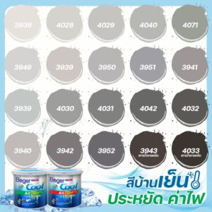 Beger คูลออลพลัส สีเทา ฟิล์มด้าน ภายนอก+ภายใน ขนาด 3L สีทาบ้าน สีบ้านเย็น เกรด 10 ปี สีบ้านเย็น