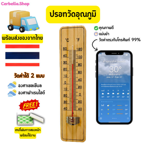 เทอร์โมมิเตอร์ ที่วัดอุณหภูมิ เทอร์โมมิเตอร์ไม้ Thermometer ปรอทวัดอุณหภูมิห้อง เทอร์โมมิเตอร์วัดอุณหภูมิห้อง พร้อมส่ง